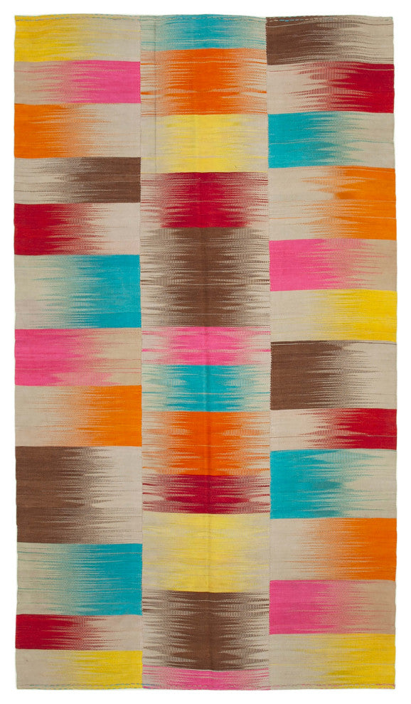 Rug N Carpet - Handmade Oriental 6' 6'' x 11' 8'' Modern Design Wool Kilim Rug
