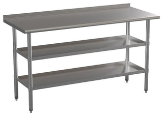 Stainless Steel 18 Gauge Work Table With 1.5" Backsplash and 2 Undershelves, NSF