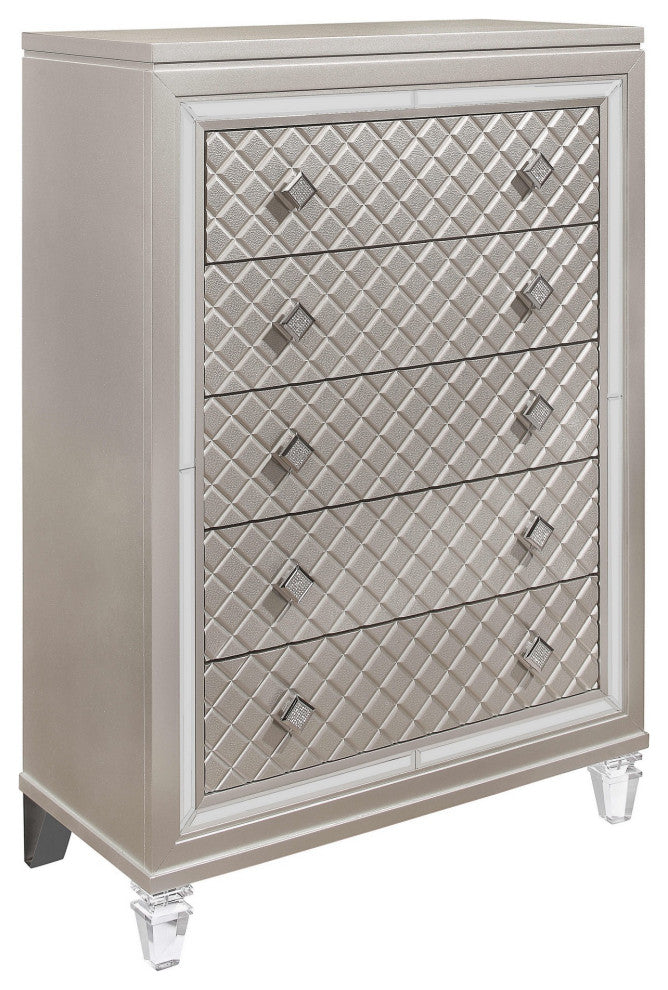 HomeRoots Champagne Toned Chest With Tapered Acrylic Legs and 5 Drawers