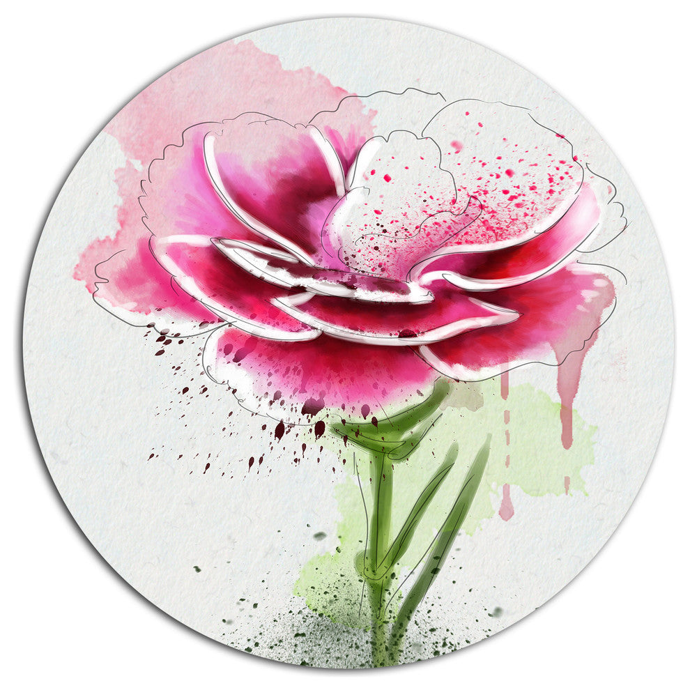 Pink Hand-Drawn Watercolor Flower, Floral Round Metal Wall Art, 36"