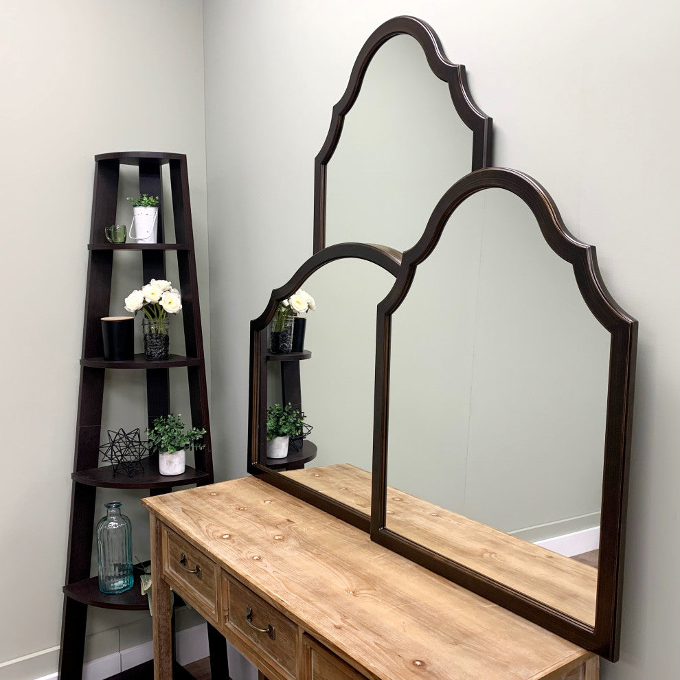 Pescara Framed Vanity Mirror, Peaks Cathedral, 24.4"x32.4", Rubbed Bronze