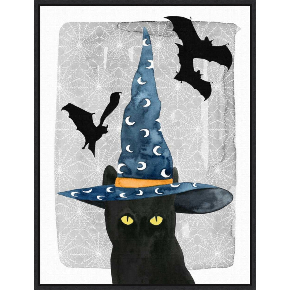 Canvas Art Framed 'Black Cat II' by Grace Popp, Outer Size 18x24"