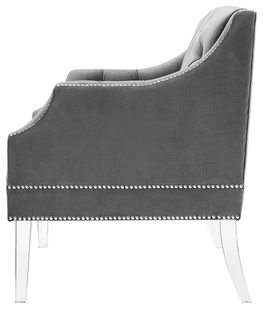 Armchair Accent Chair, Set of 2, Velvet, Gray, Modern, Lounge Hospitality