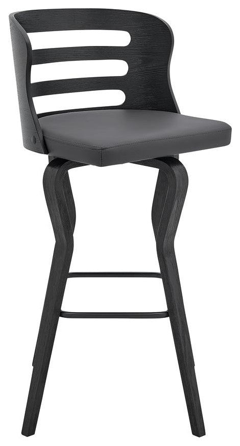 Verne 30 Swivel Gray Faux Leather and Black Wood Bar Stool