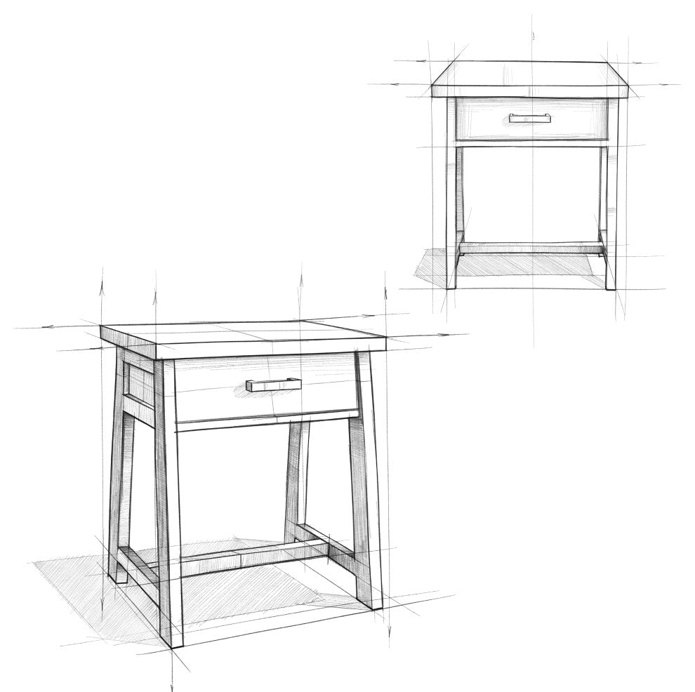 Sawhorse Solid Wood 24" Bedside Nightstand Table, Dark Chestnut Brown