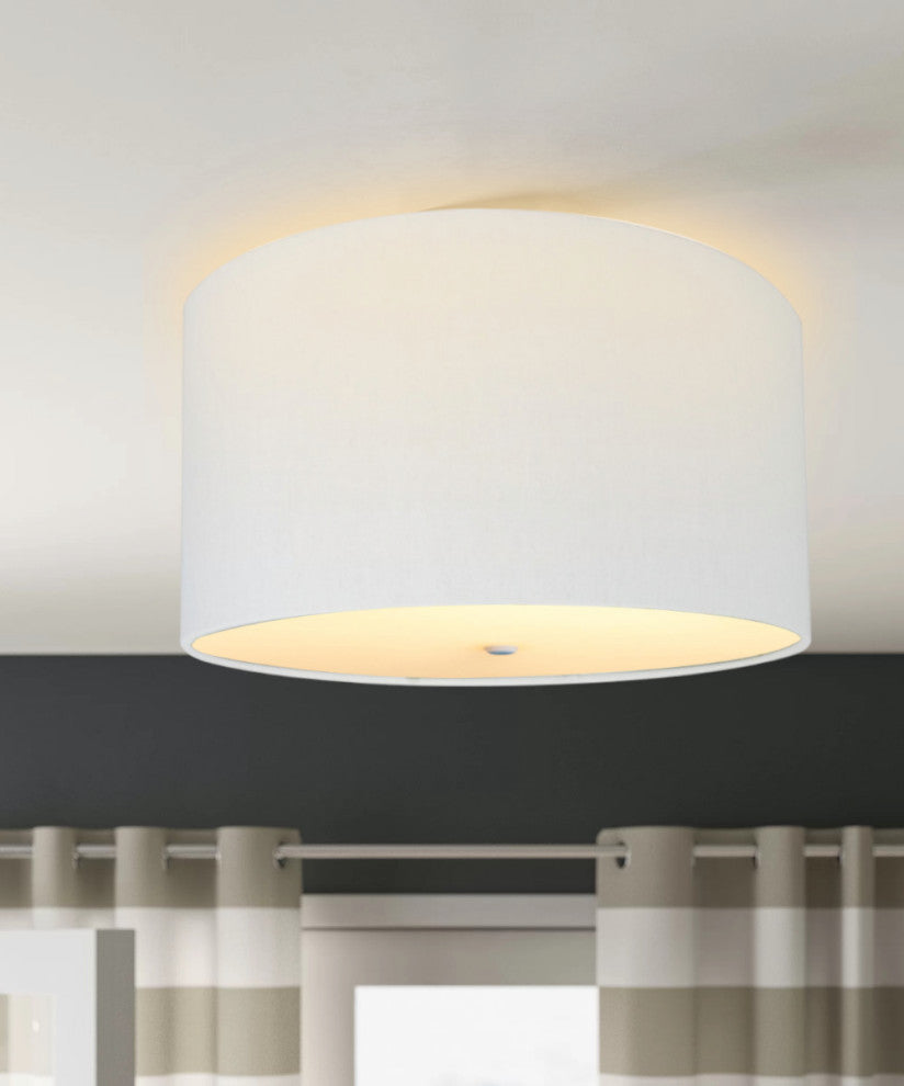 Moderne Flush Mount Conversion Kit 16"w White Linen Drum Lampshade