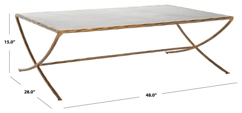 Safavieh Couture Debbie Rectangle Metal Coffee Table, Brass/White