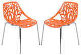 Leisuremod Asbury Plastic Stackable Dining Chair With Chromed Legs, Set of 2, Orange