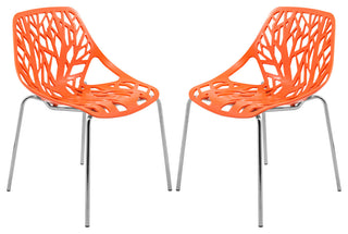 Leisuremod Asbury Plastic Stackable Dining Chair With Chromed Legs, Set of 2, Orange