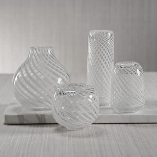 Chantilly White Swirl Glass Bud Vase, Round