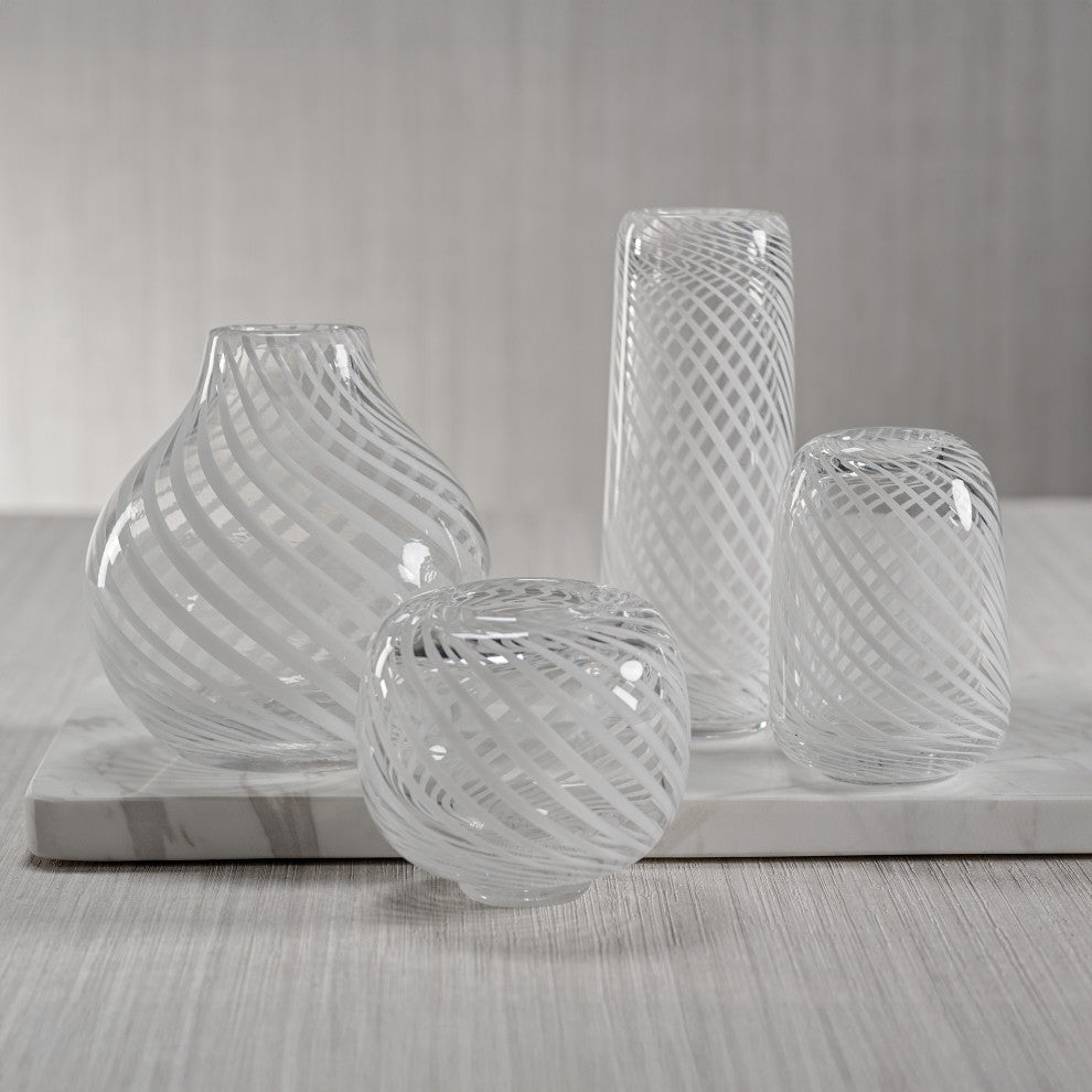 Chantilly White Swirl Glass Bud Vase, Round