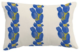 Sunset Tulip Stripe Floral Print Throw Pillow With Linen Texture, Blue, 14"x20"