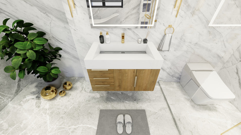Madison 36" Wall Mounted Vanity With Reinforced Acrylic Sink, Oak