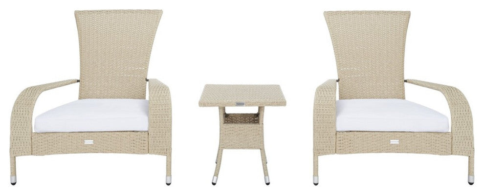 Safavieh Outdoor Edna 3 Piece Lounge Set Beige/White Cushion