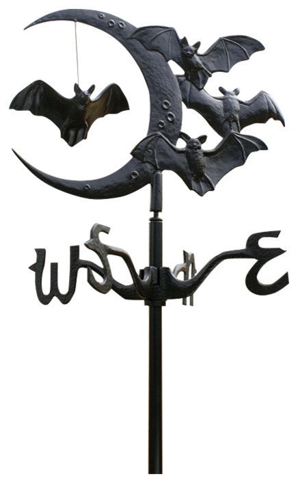 Bat And Moon Garden Weathervane, Black