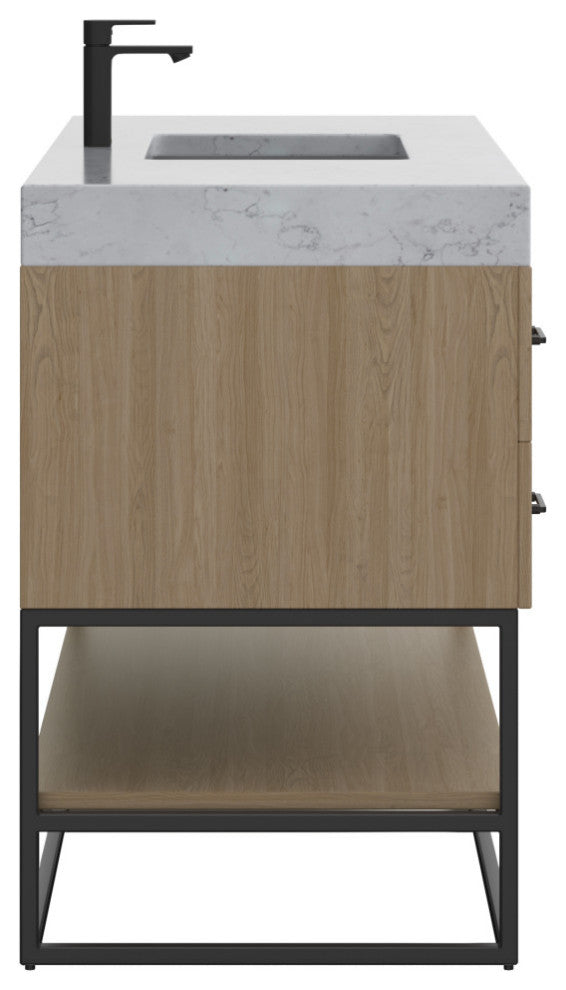 Bahia Bath Vanity, Oak, 48", Matte Black Hardware, Single, Freestanding