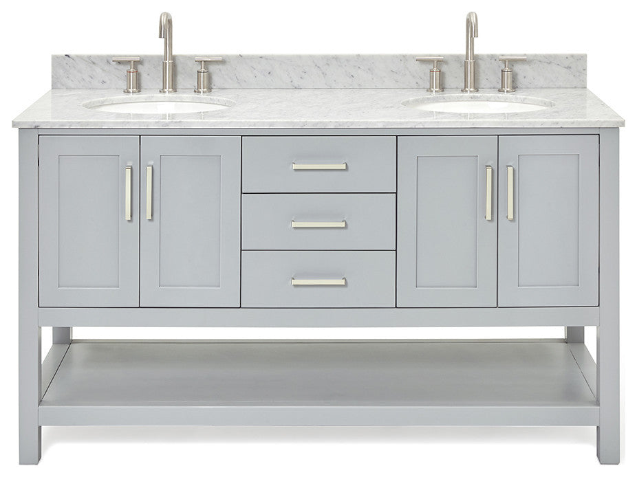 Magnolia 61" Oval Sinks Bath Vanity, 0.75" Carrara Marble