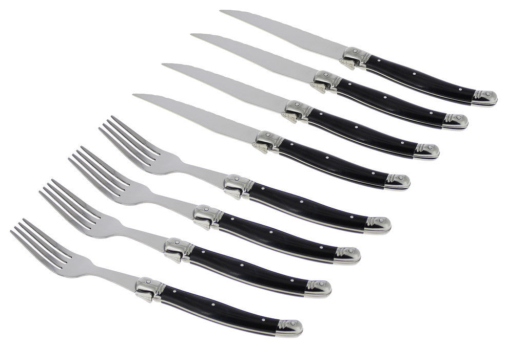 8 Piece Laguiole Faux Onyx Steak Knife And Fork Set