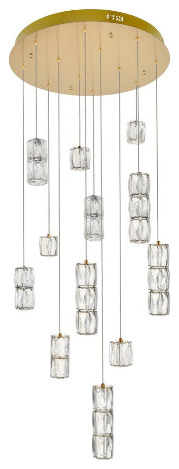 Paige LED Light Gold Pendant Clear Crystal