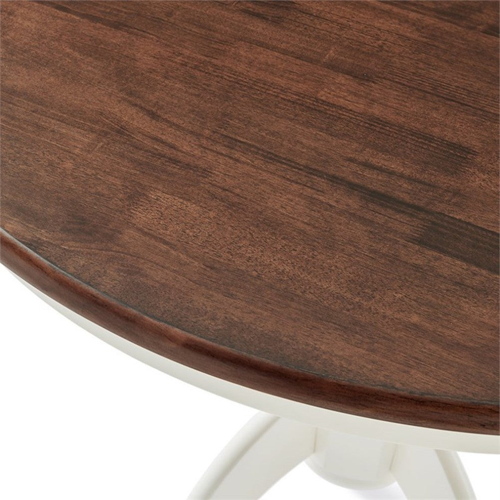 Bowery Hill Round Pedestal Wood Dining Table in Rubbed White/Rich Cherry