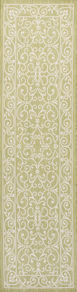 Charleston Filigree Textured Weave Indoor/Outdoor, Green/Cream, 2 X 8