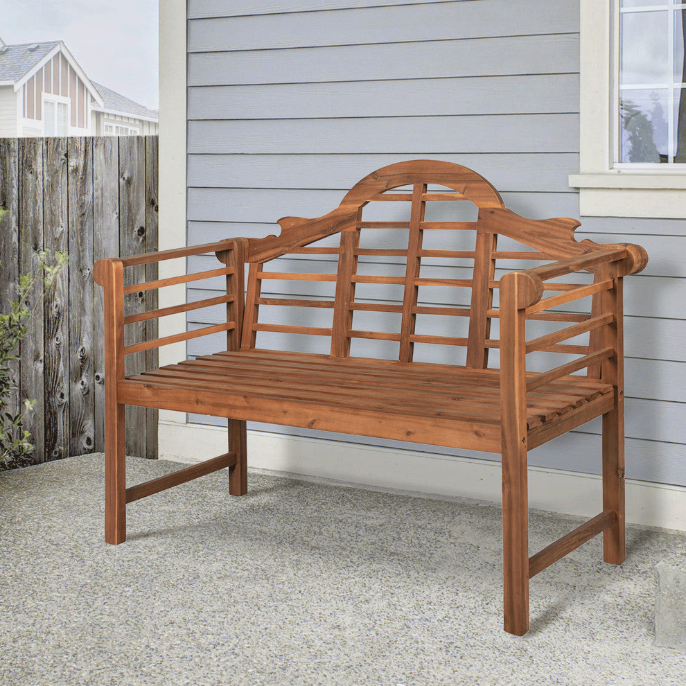 Lutyens 51.2" 3-Seat Arched Acacia Wood Outdoor Garden Patio Bench, Teak