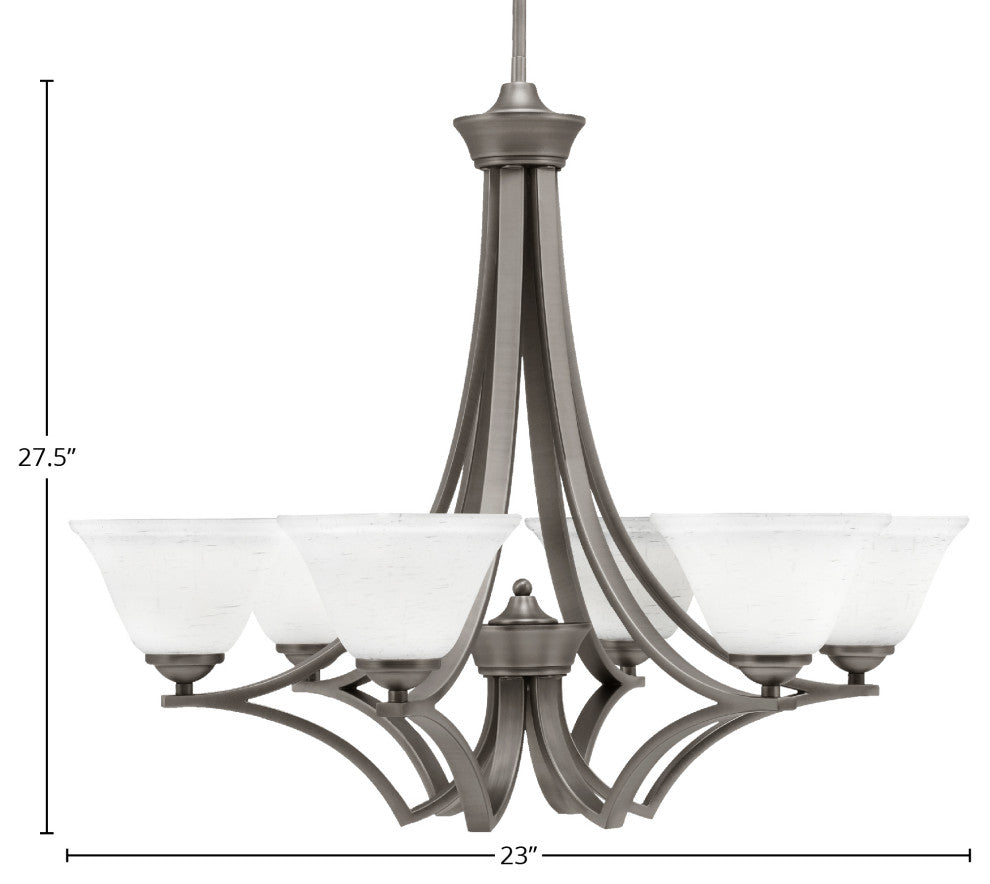 Zilo 6 Light Chandelier, Graphite Finish With 7" White Muslin Glass