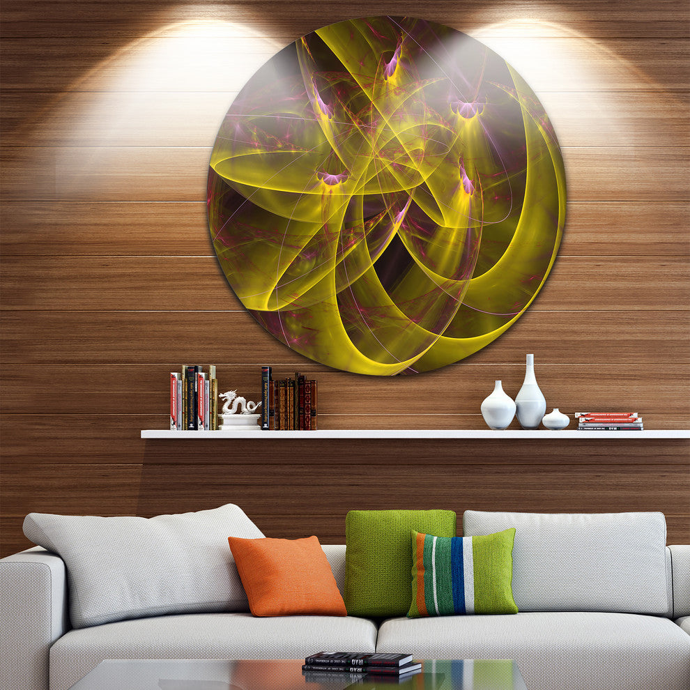 Yellow Fractal Flames, Abstract Digital Art Round Wall Art, 23"