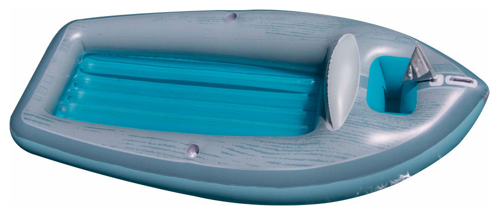 105" Inflatable Gray and Blue Classic Boat Cruiser With Cooler Pool Float