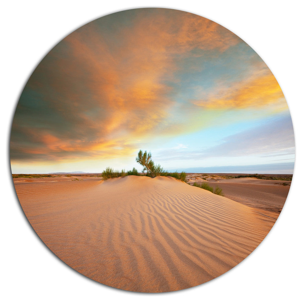 Green Plants In Wide Desert, African Landscape Disc Metal Wall Art, 36"