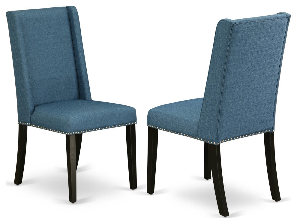5Pc Kitchen Set, Pedestal Table, 4 Chairs, Mineral Blue Chairs Seat, Black