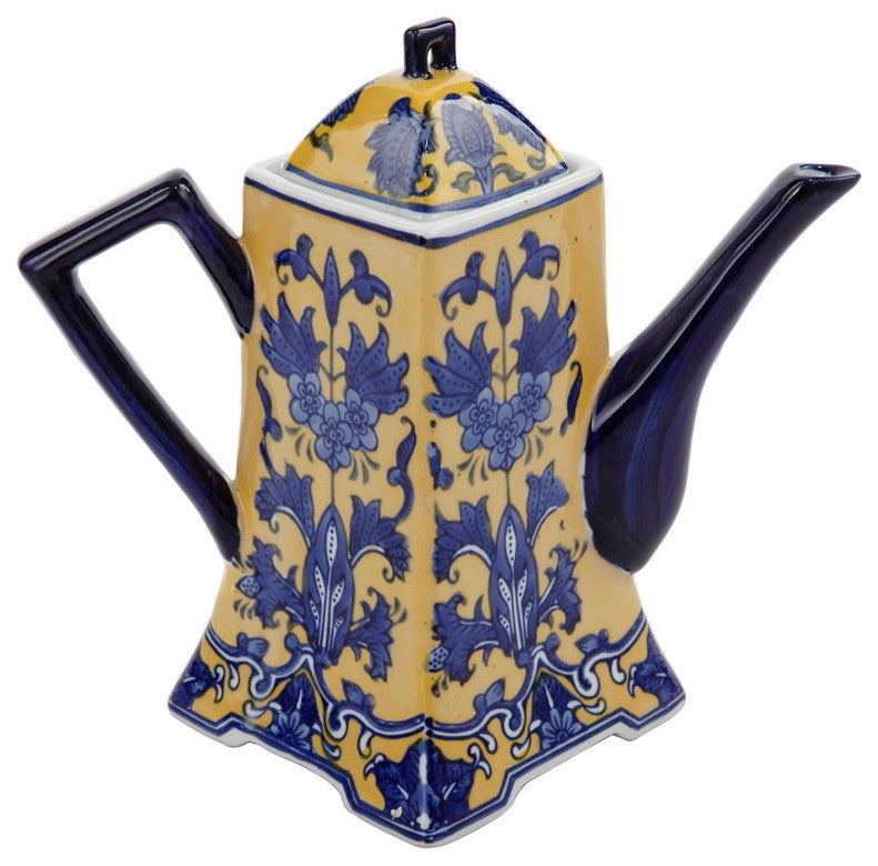 Quirky Tall Teapot with a lid, yellow and  Blue
