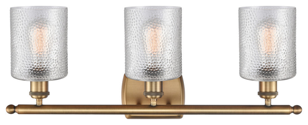 Cobbleskill 3-Light Bath Vanity-Light, Brushed Brass, Clear