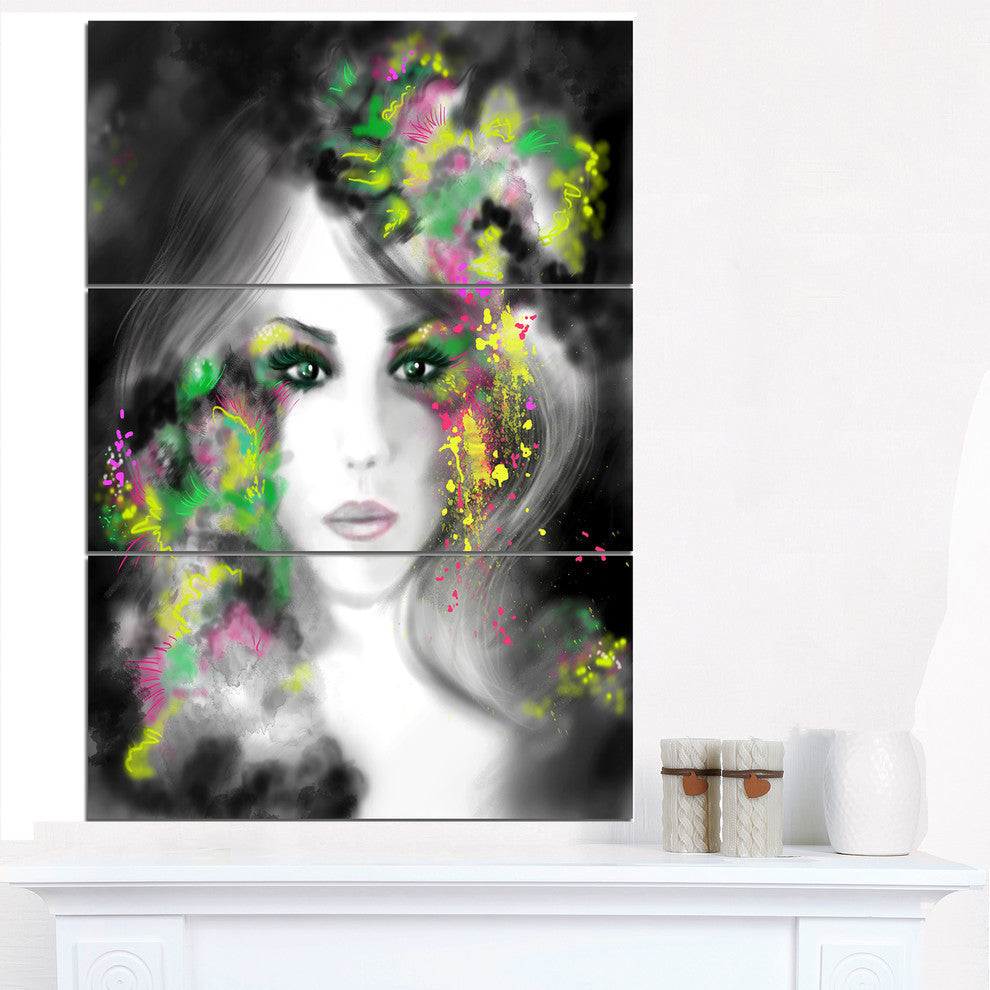 "Fantasy Portrait Woman" Digital Metal Wall Art, 3 Panels, 28"x36"