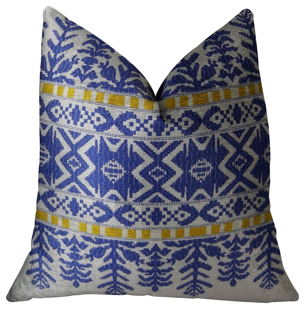 Splendid Aztec Blue and White Handmade Luxury Pillow, 12"x20"