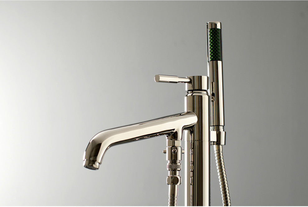 Kingston Brass Freestanding Tub Faucet With Hand Shower, Polished Nickel