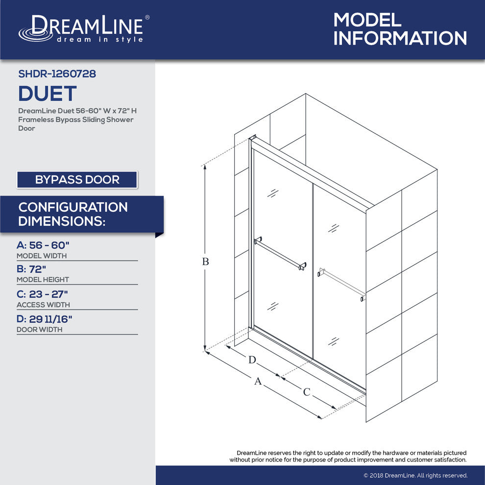Dreamline Duet 56 To 60" Frameless Bypass Sliding Shower Door
