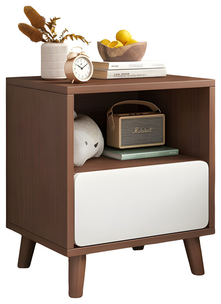 Nordic Wooden Bedside Table Of Drawers For Bedroom, Wood + White, 1 Drawer