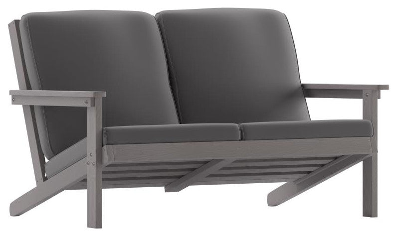Charlestown All-Weather Poly Resin Wood Adirondack Loveseat with Cushions, Gray