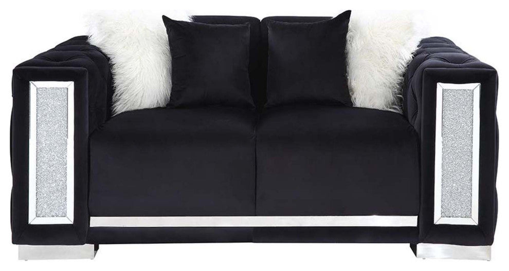 Velvet Upholstery Loveseat, Black