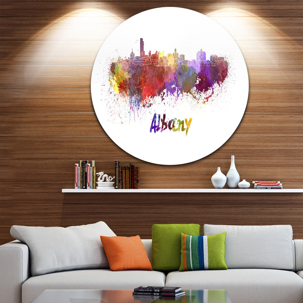 Albany Skyline, Cityscape Round Metal Wall Art, 23"
