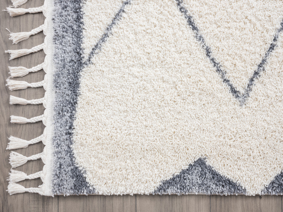Abani Willow WIL170A Cream Moroccan Shag Grey Border Area Rug