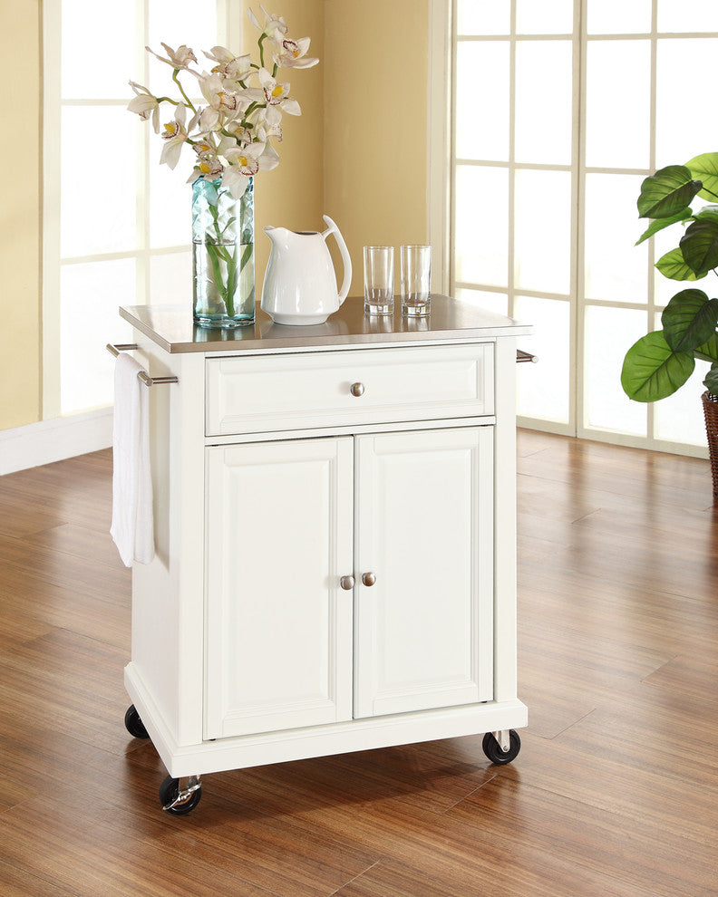 Crosley Furniture Wood Portable Kitchen Cart in White and Silver