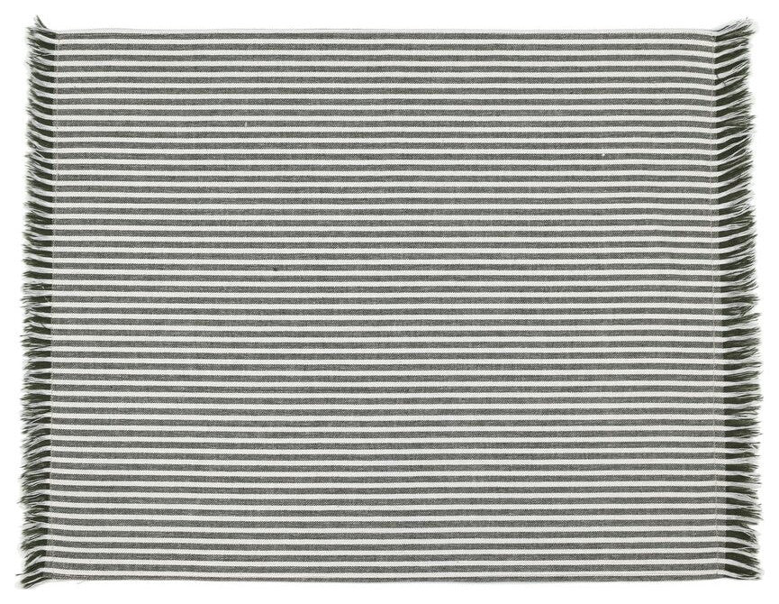Set of Leaf Green Striped Table Runner and Eight Napkins