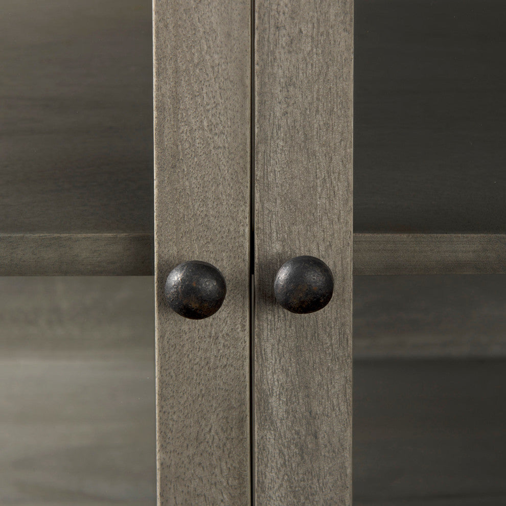 Arelius Light Brown Solid Wood with Black Metal Base Accent Cabinet