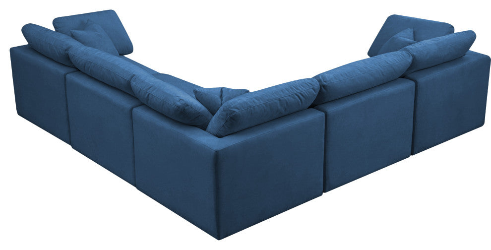 Plush Velvet / Down Standard Comfort L-Shaped Modular Sectional, Navy, 5-Piece: 2 Armless Chair, 3 Corner Chair