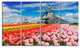 Dutch Windmills and Garden, Abstract Canvas Wall Art, 48"x28", 4 Panels