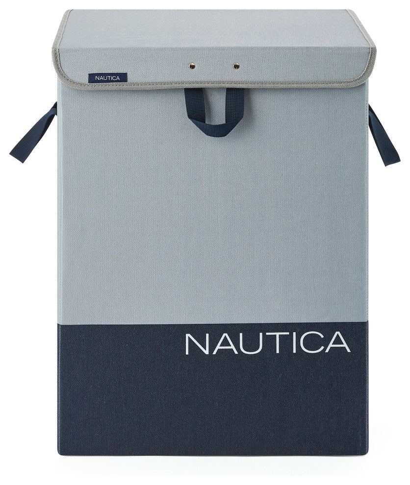 Nautica Folded Hamper with Lid, Gray Block