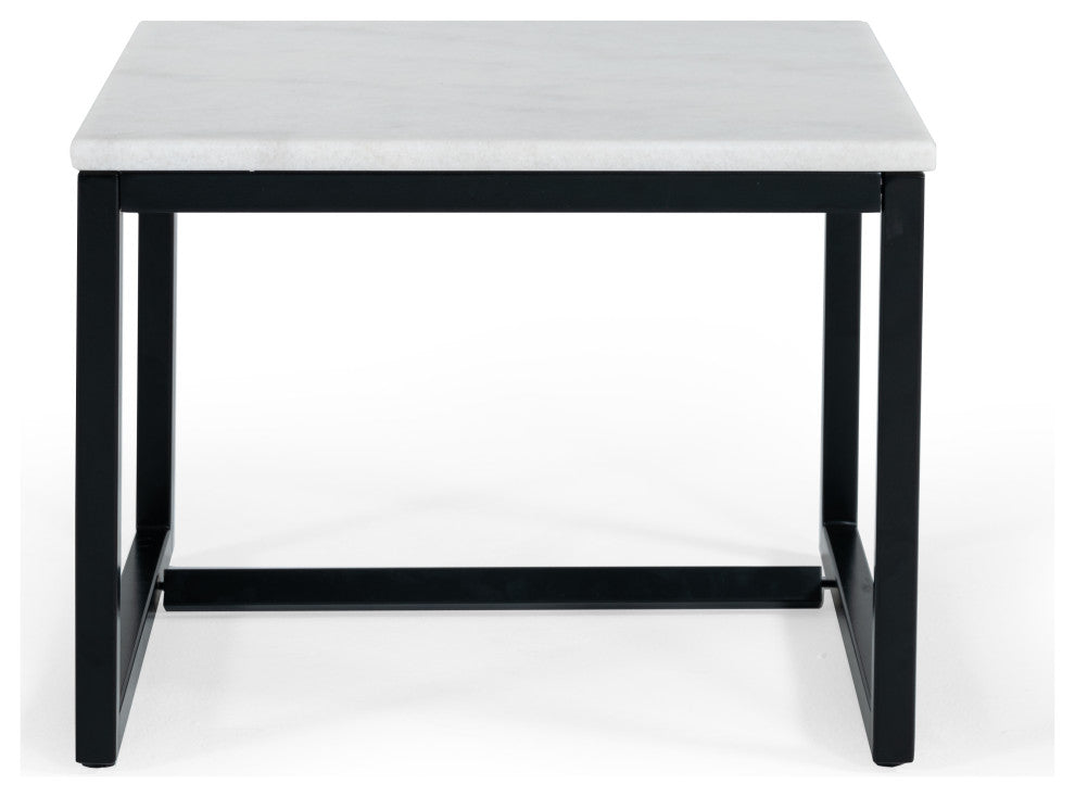 Modrest Baca White Marble, Black Metal End Table