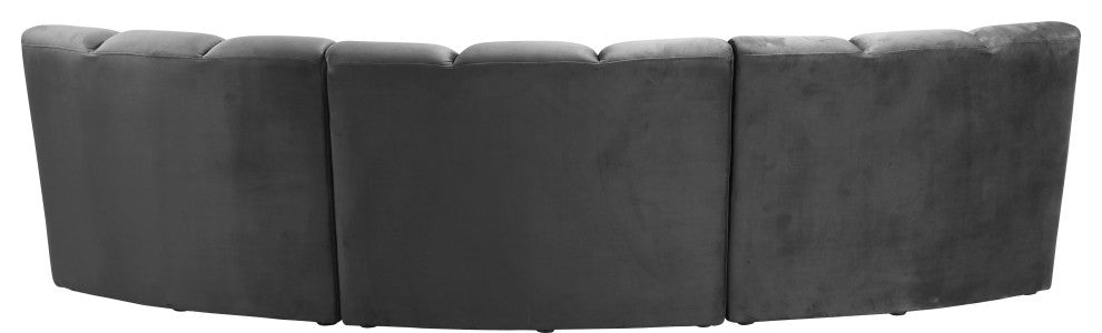 Infinity Channel Tufted Velvet Modular Chair, Gray, 3 Piece